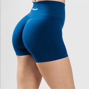 Seamless High-Waist Athletic Shorts - Teal Blue